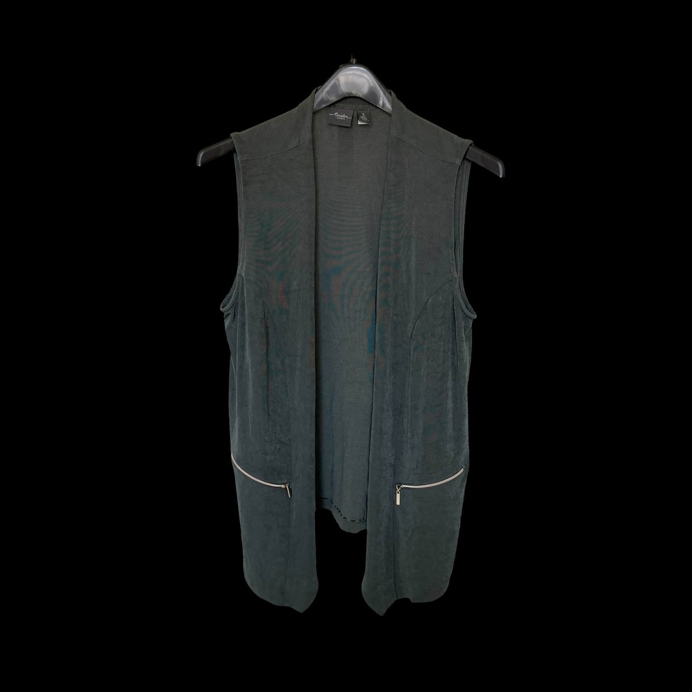 Travelers‎ by Chicos Dark Green Open Front Vest Slinky Knit Sz 3 XL